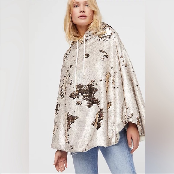 Free people hooded poncho jacket with inside pocket - Picture 6 of 10